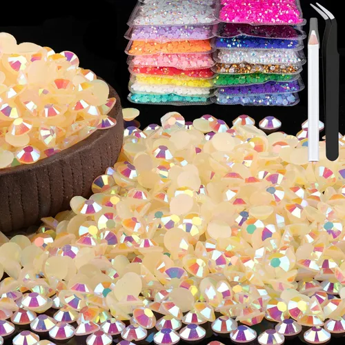 Vista 10 de 15000 diamantes de imitación de resina de 0.079 pulgadas a granel, diamantes de imitación de gelatina redondos negros con parte trasera plana, gemas