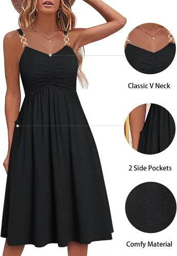 Vista 4 de Soesdemo Vestidos de verano para mujer 2025, floral, bohemio, sin mangas, cuello en V, tirantes delgados, línea A, vestidos de verano casuales