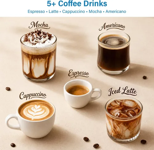 Vista 8 de XIXUBX Máquina de Espresso, Bomba de 20 BAR Control de Temperatura, Cafetera Espresso Compacta con Espumador de Leche al Vapor, Cafeteras