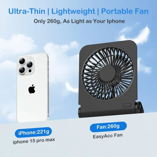 Vista 3 de EasyAcc Ventilador de escritorio pequeño, ventilador para cápsulas de sueño recargable, mini ventilador de escritorio silencioso de 2000 mAh