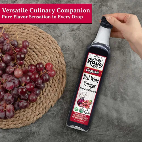 Vista 7 de De La Rosa - Vinagre de vino tinto orgánico, crudo y sin filtrar, Kosher para Pascua, vegano, sin OMG y sin gluten, ideal para aderezos de ensalada