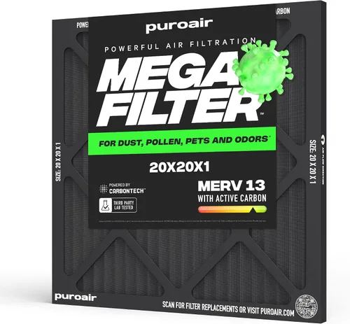 Vista 53 de PuroAir Filtro Mega - Filtro de aire de 12x12x1 MERV 13 para el hogar con carbón activado - Filtros alérgenos, caspa de mascotas, humo, polvo