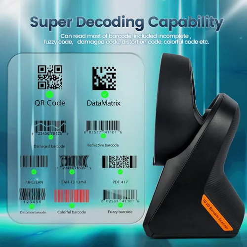Vista 5 de OBZ Escáner de código de barras QR 2D omnidireccional, lector de plataforma de escritorio USB manos libres para códigos 1D/2D, detección automática