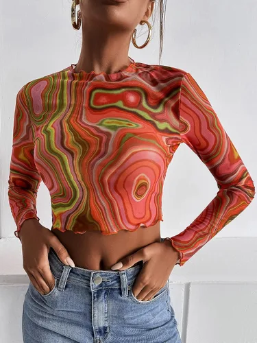 Vista 3 de SheIn Blusa ajustada de malla con cuello alto falso para mujer