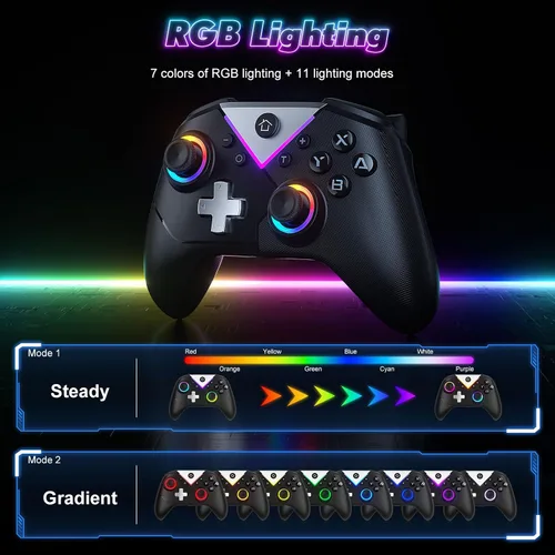 Vista 7 de Dinosoo RGB Wireless Controller for Nintendo Switch 2/1 Lite/OLED, PC Bluetooth Games Controller, Turbo, Macro, 6 Gyro Axis, 4 Vibration Motors