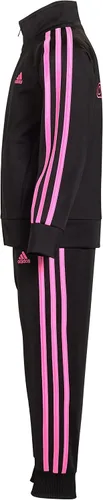 Vista 3 de adidas Conjunto clásico de chaqueta de tricot y pantalones deportivos con cremallera frontal para niñas, color negro con rosa, talla 6 Plus, Negro