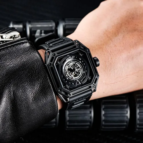 Vista 9 de Luxury Square Luminous Self-Wind Mens Watch Fashion Mechanical Automatic Waterproof Sport Watch Rubber Watch AK