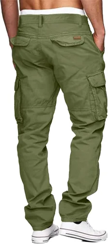 Vista 2 de LVCBL Pantalones cargo para hombre, de algodón, ajuste relajado, con múltiples bolsillos para hombre