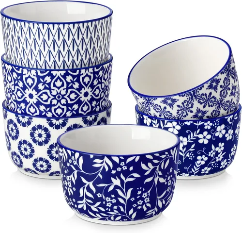 Vista 15 de vancasso Selene - Juego de 6 mini ramequines de cerámica de 4 onzas, tazas para hornear aptas para horno para crème brûlée, soufflés, postres