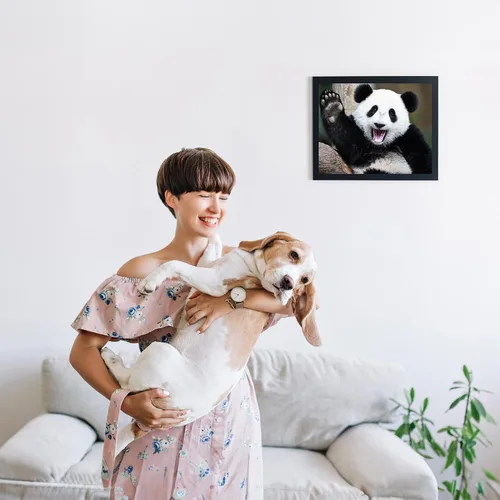 Vista 4 de AMERICAN LUXURY GIFTS Happy Panda Waving Hi - Divertido arte de pared de animales para habitación de niños, decoración de guardería, impresión sin