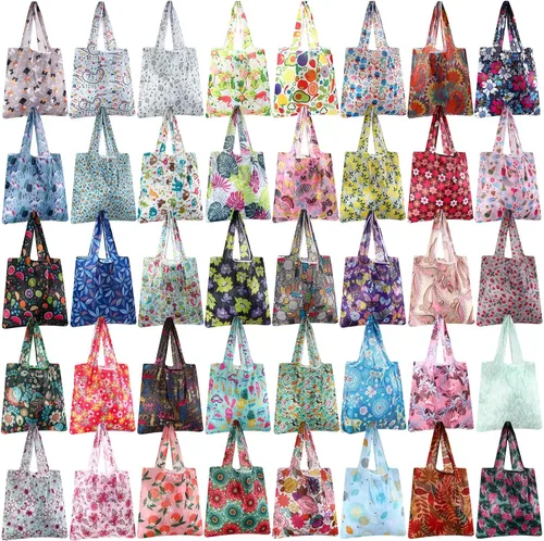 Vista 9 de Geyee 40 bolsas de compras reutilizables para comestibles, plegable, a granel, para cocina, impermeable, resistente, asa para regalo, bolsa de fiesta