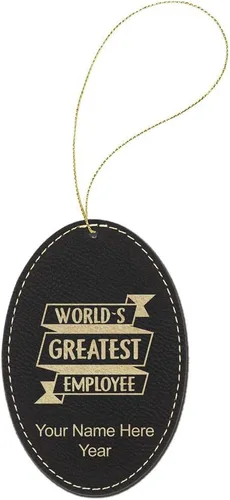 Vista 2 de LaserGram Personalized Christmas Ornament, World's Greatest Employee, Faux Leather, Custom Laser Engraved Gift Idea (Oval Shape, Black with Gold)