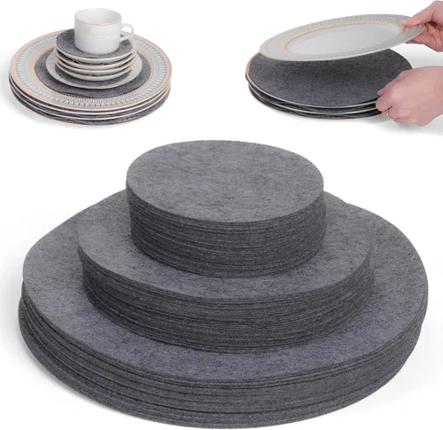 Vista 9 de Imncya Separadores de platos, juego de 60 y 3 tamaños diferentes, separadores de placas de fieltro suave grueso y premium para China, plato, Gris