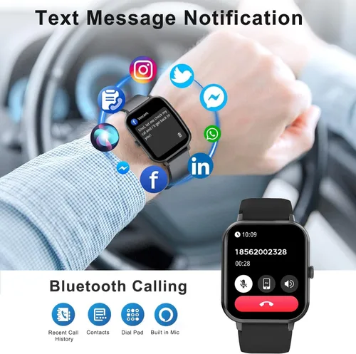 Vista 2 de Reloj inteligente para hombres y mujeres, compatible con teléfono Android iOS, pantalla táctil completa de 1.83 pulgadas, reloj inteligente