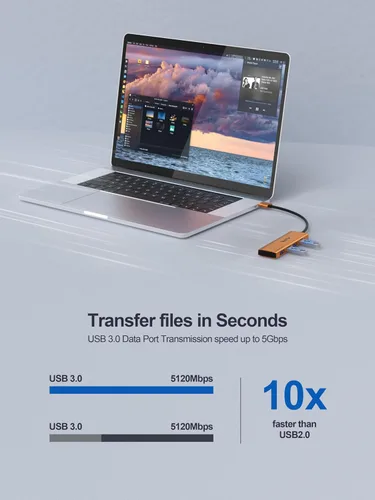 Vista 3 de USB 3.0 Hub, Adaptador Portátil Divisor Extendido de 4 Puertos USB Hub de Datos Multipuerto para Laptop, Xbox, Unidad Flash, HDD, Consola, Cámara