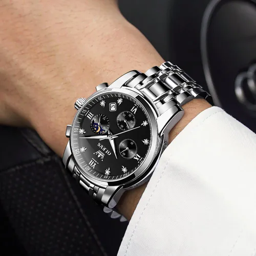 Vista 3 de OLEVS Watch for Men Diamond Business Dress Analog Quartz Stainless Steel Waterproof Luminous Date Two Tone Luxury Casual Wrist Watch Blue