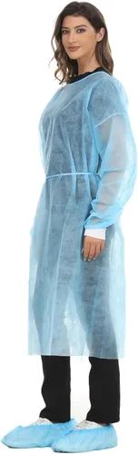 Vista 8 de Bata de aislamiento desechable de polipropileno, vestidos de laboratorio de punto, manga larga, paquete de 15