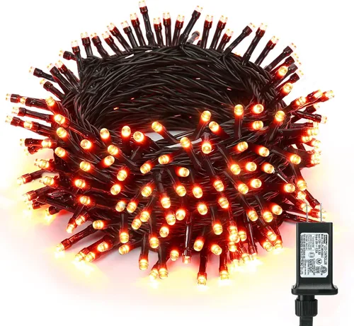 Vista 7 de ODEETRONIC Luces de Halloween moradas, 98.4 pies, 300 luces LED moradas, 8 modos de cadena de luces de Halloween conectables, luz de hadas