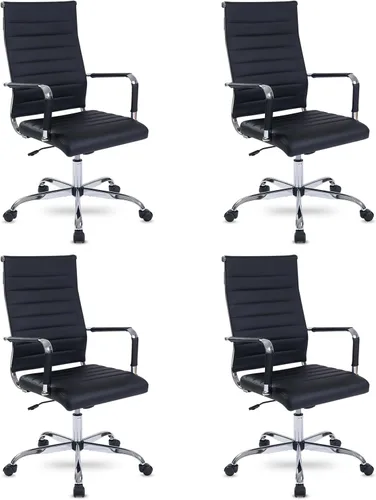 Vista 18 de Silla de escritorio de oficina, sillas de trabajo rodantes de cuero negro