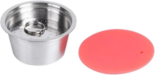 Vista 5 de Taza de cápsula de café recargable reutilizable de acero inoxidable de silicona con cubierta de polvo prensado apto para cafetera 1.4 fl oz (2#)