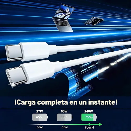 Vista 2 de Paquete de 3 cables de carga rápida USB C a US C de 240 W