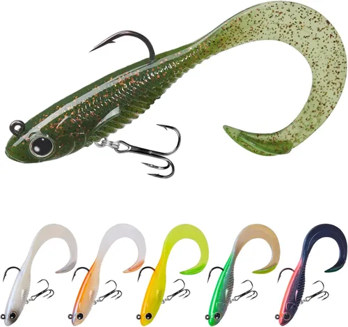Vista 12 de TRUSCEND Duramax Pre-Rigged Fishing Lures with BKK Jig Hooks, 10X Tear-Resistant TPE Soft Swimbaits for Bass Striper Trout Crappie Walleye Grouper
