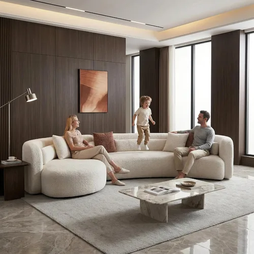 Vista 22 de SSC SATITUNCASA - Sofá modular curvo de 102.36 pulgadas, acogedor sofá Boucle para sala de estar, sofá de 4 plazas color crema con almohadas, sofá
