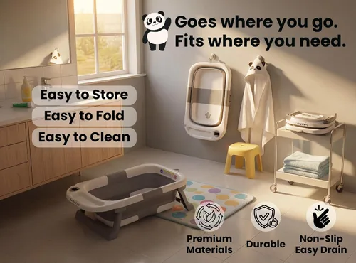 Vista 5 de VASTIO™ Juego de Bañera Plegable 6 en 1 para Bebé – Bañera de Baño Plegable para Recién Nacidos a Niños Pequeños, Juego de Baño Portátil para Bebés