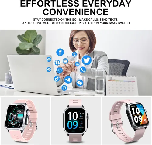 Vista 3 de Reloj inteligente para mujeres y hombres, rastreador de actividad física (respuesta/llamadas de marcado) con podómetro/calorías/frecuencia