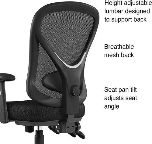 Vista 2 de STAPLES Silla de trabajo ergonómica, malla, negro, paquete de 2