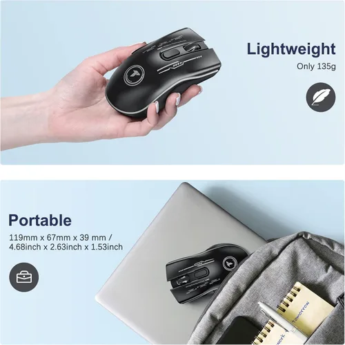 Vista 6 de TECURS Mouse para juegos, mouse inalámbrico para juegos con 9 botones, 5 niveles de DPI ajustables, recargable ergonómico Plug & Play RGB óptico