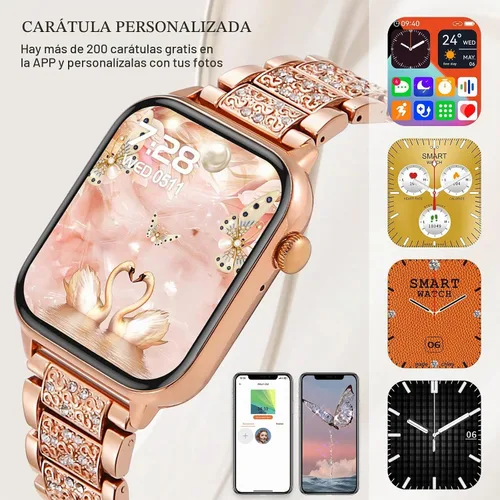 Vista 6 de Reloj inteligente para mujer, reloj inteligente de recepción de llamadas/marcación para teléfonos Android iOS, rastreador de actividad impermeable