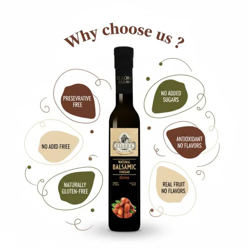 Vista 5 de Ellora Farms, Vinagre balsámico con infusión de jarabe de dátil, espeso, cremoso y envejecido en barrica, sin conservantes, botella de vidrio, 8.45