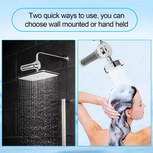 Vista 3 de Filtro de agua para ducha, filtro de ducha para agua dura con cartucho de carbón activado, elimina el cloro, metales pesados y más, sistema