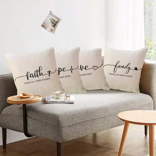 Vista 4 de Fundas de almohada inspiradoras con texto inspirador, fe, esperanza, amor, familia, fundas de almohada decorativas de 18 x 18 pulgadas, fundas
