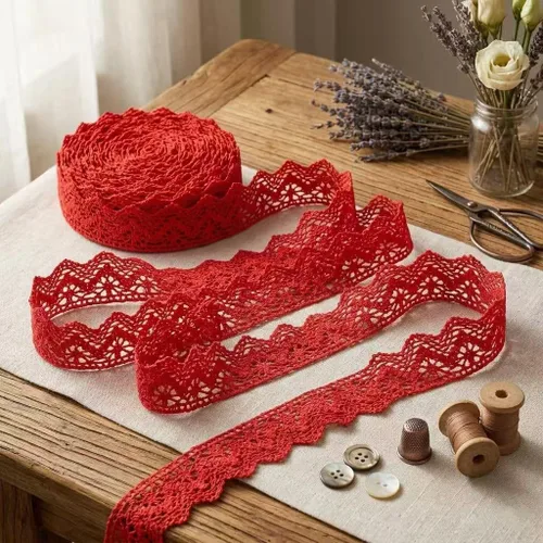 Vista 10 de IDONGCAI Cinta de encaje de ganchillo de 10 yardas, 1.4 pulgadas, triángulo de algodón vintage con borde festoneado para ropa bohemia, manualidades