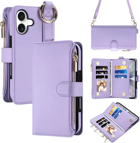 Vista 13 de Vofolen Funda tipo cartera para iPhone 16 con tarjetero y bloqueo RFID Negro