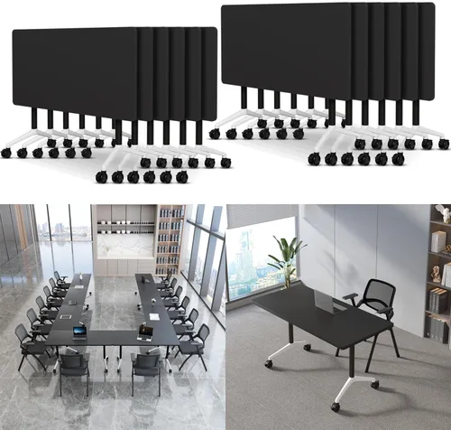 Vista 18 de Mesa de conferencias con tapa abatible, mesa modular plegable para sala de conferencias con ruedas, mesa de sala de reuniones con ruedas, moderna