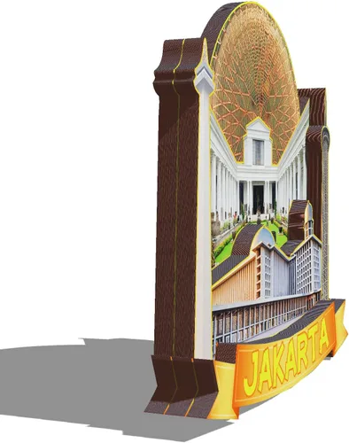 Vista 2 de Imán de madera de Yakarta Indonesia 3D para nevera, recuerdos coleccionables, decoración hecha a mano, artesanías 2