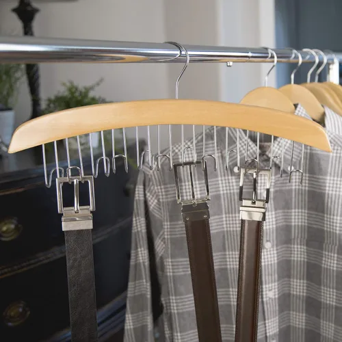 Vista 4 de Richards Homewares - Percha de madera para corbata y cinturón, capacidad para hasta 12, natural