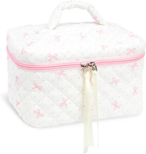 Vista 71 de Quilted Makeup Bag for Women, Travel Cosmetic&Toiletry Bag,Blue Flower