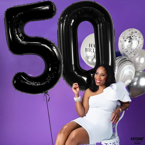 Vista 3 de KatchOn - Globo negro grande del número 50, 40 pulgadas, decoraciones de cumpleaños 50 negro sobre la colina para hombres y mujeres, decoraciones