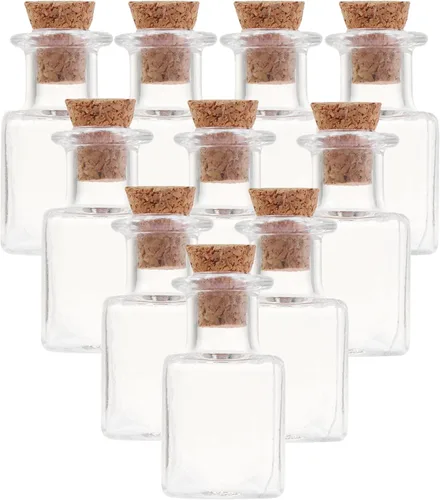 Vista 31 de 25 mini botellas de vidrio con tapas de corcho, 5 formas clásicas, pequeños frascos de vidrio, botellas de deseos, pequeños frascos decorativos