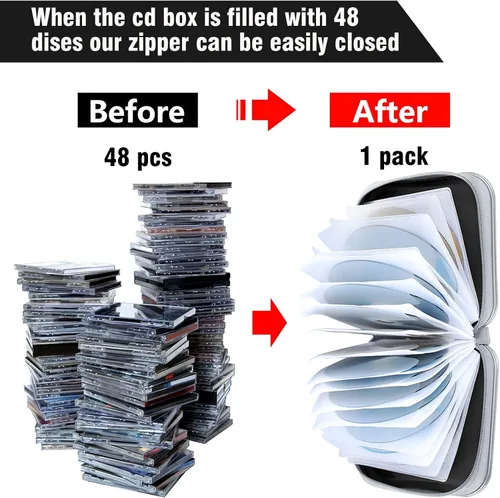 Vista 4 de Siveit Soportes para cajas de CD – Plástico duro de 48 capacidades para discos de CD/DVD para coche, hogar, oficina, viajes (negro)
