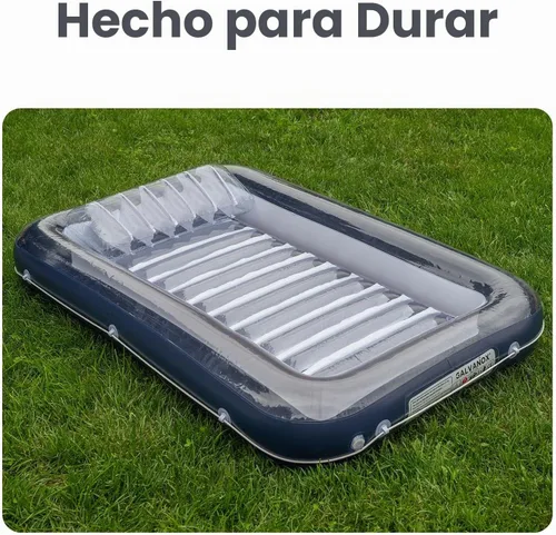 Vista 6 de Galvanox Tumbona inflable para piscina con almohada Balsa flotante grande de 70 x 49 pulgadas (azul marino)