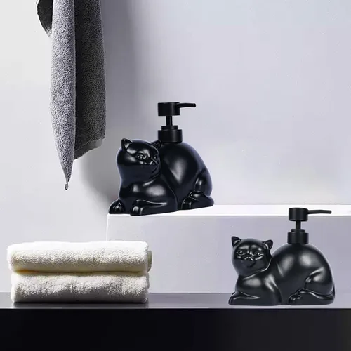 Vista 7 de Dispensador de jabón con forma de gato negro, dispensador de jabón de cerámica divertido, aceite esencial recargable de 15 onzas, dispensador