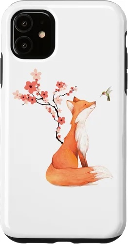 Vista 8 de The Cute Fox and Hummingbird Cherry Blossom Flower Present Case for iPhone 17