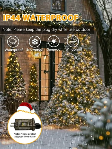 Vista 7 de Luces de Navidad controladas por voz con control remoto, cadena de 300 luces LED de 99 pies para interiores y exteriores con 12 modos, 3