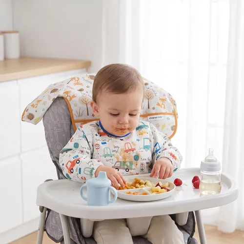 Vista 2 de 3 Pack Long Sleeve baby Bibs for Eating, Waterproof Smock Bib Digger Dinosaur