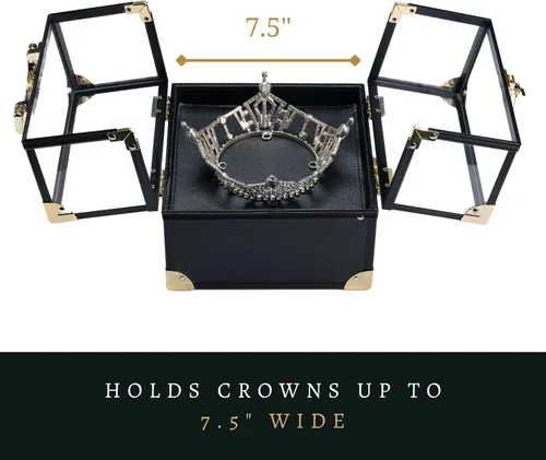 Vista 6 de Exhibición de caja de corona, tiara y faja, estuche de viaje con asa, estuches de almacenamiento para concursos y joyas (negro y dorado)